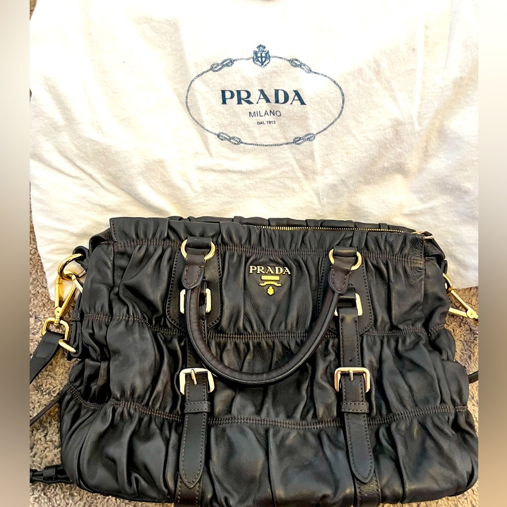 Authentic Prada calfskin leather crossbody handbag